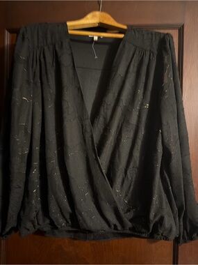 Maurices Black Wrap-Front Blouse with Subtle Sheen